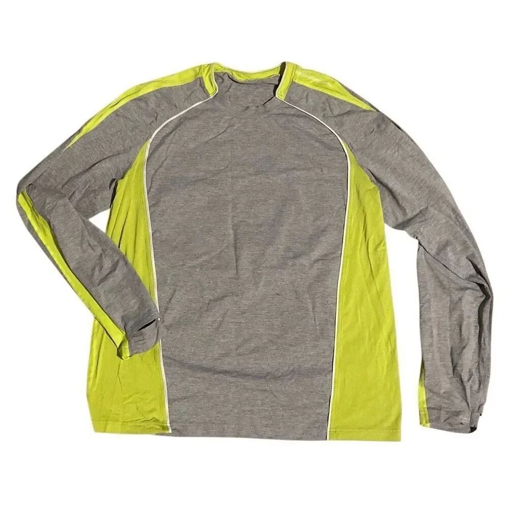 Lululemon Athletica Men’s Colorblock Long Sleeve Top Heather Gray Lime Green Siz